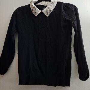 Milano Black Blouse with Embellished White Collar
